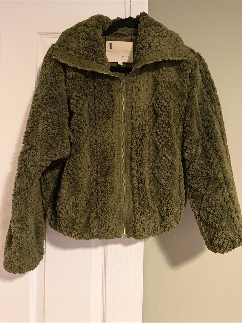 Pilcro Olive Green Cable Fuzzy Jacket